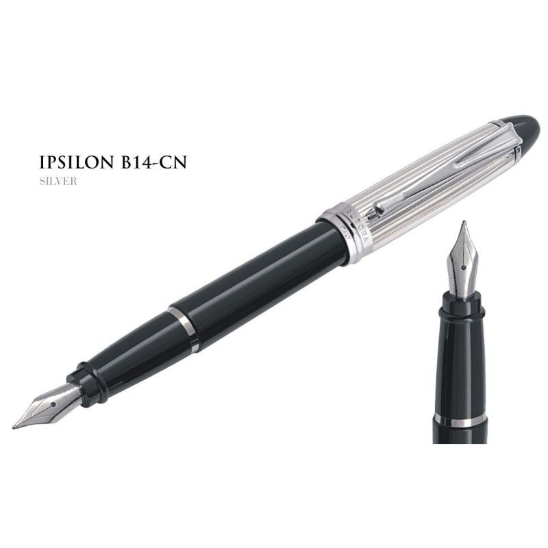 Aurora - stylo plume - Ipsilon argent - Noir Argent - Pointe Moyenne