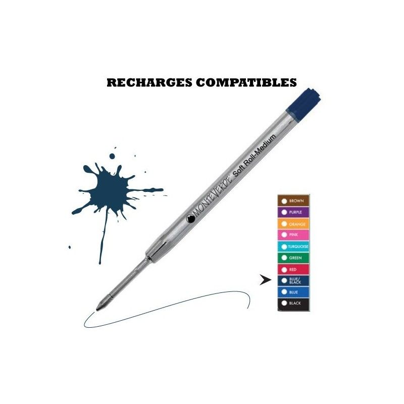 Monteverde - recharge compatible Parker - stylo bille - Gel - Bleu nuit - Fine