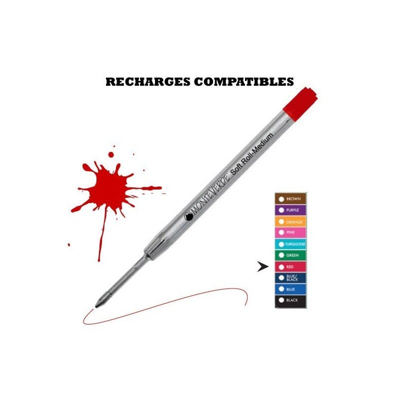 Monteverde - recharge compatible Parker - stylo bille - Gel - Rouge - Fine